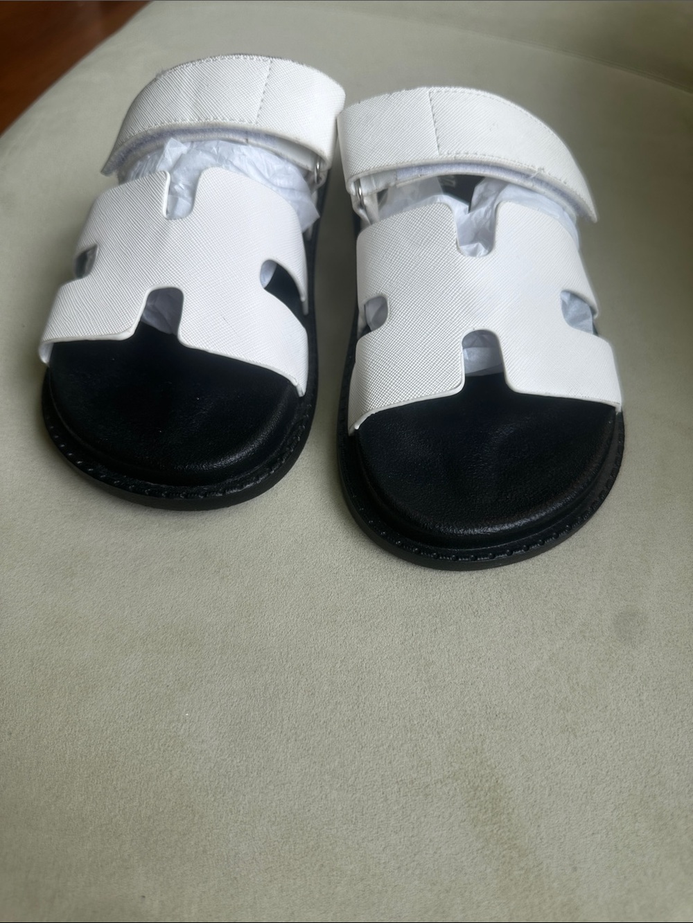 Liliana White Leather Slide Mules with Black Footbed Accents